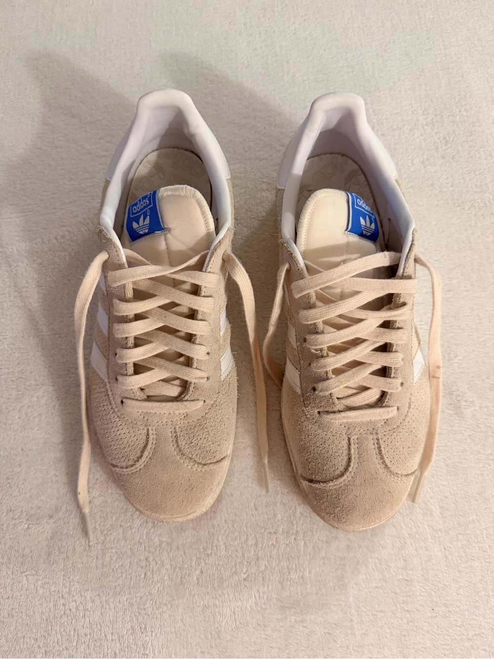 adidas Men’s Beige Suede Sneakers with White Stripes